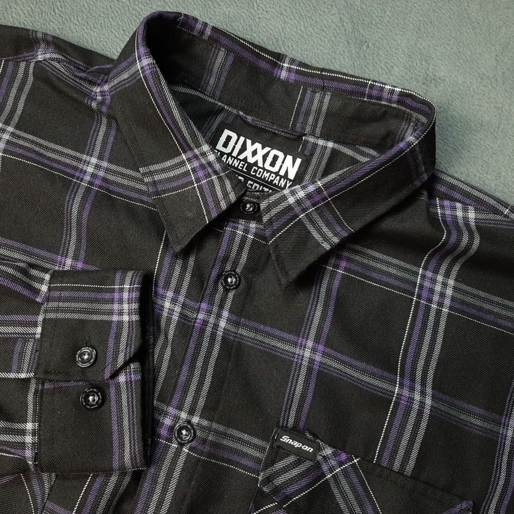 Dixxon Flannel Mens 3XL XXXL Black Purple Plaid Check Shirt *SNAP-ON EDITION*